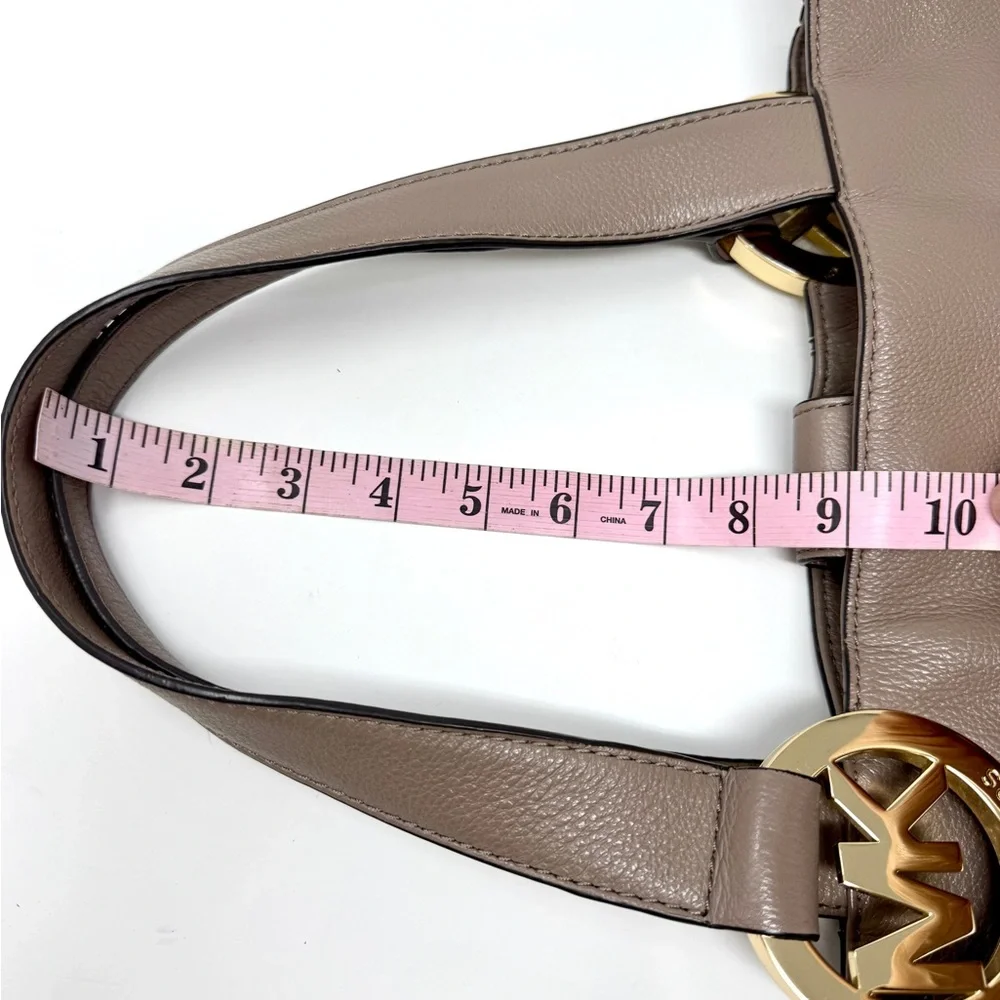 Michael Kors Fulton Large Shoulder Tote Tan Dark Dune Pebbled Leather Bag